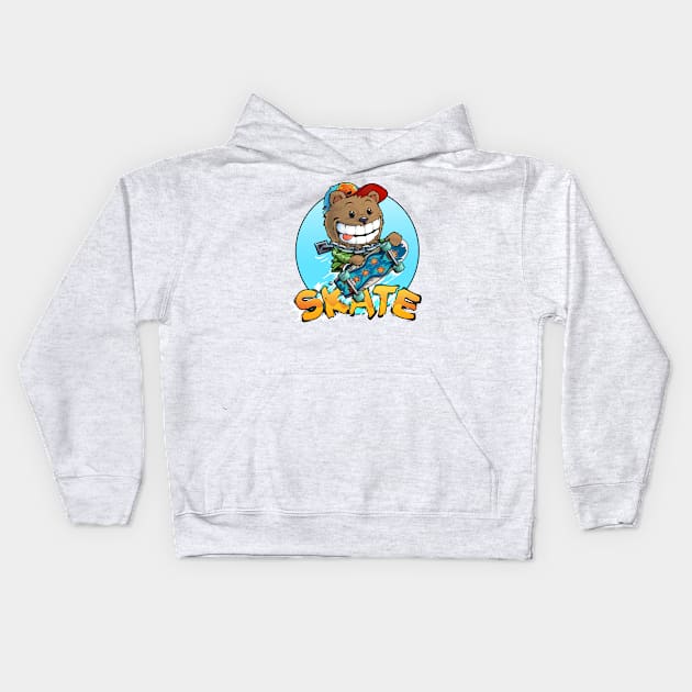 Bear skateboard Kids Hoodie by ArtificialPrimate